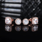 Hayoso 18K Gold Plated Halo Stud Earrings 925 Sterling Silver Cubic Zirconia Stud Earrings Round Square Diamonique Stud Earrings Set for Women Men