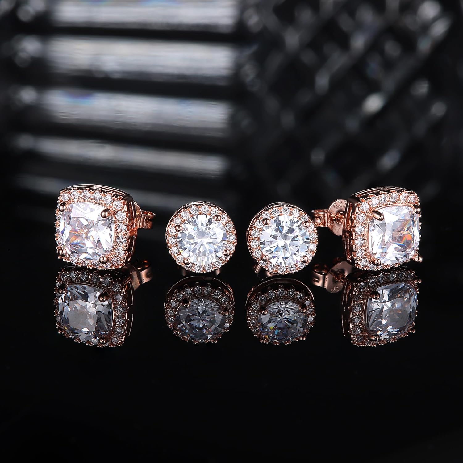 Hayoso 18K Gold Plated Halo Stud Earrings 925 Sterling Silver Cubic Zirconia Stud Earrings Round Square Diamonique Stud Earrings Set for Women Men