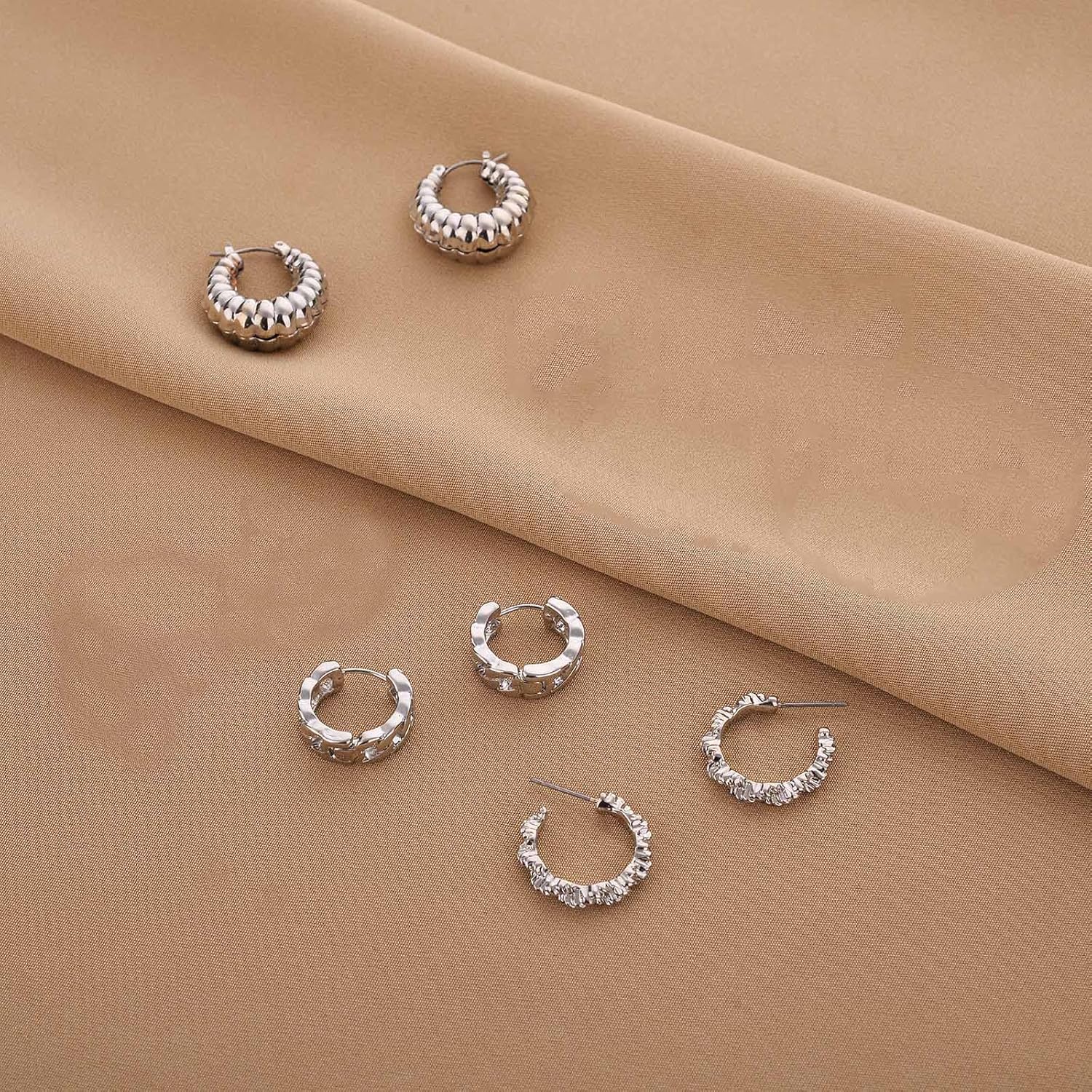 Gold Chunky Hoop Earrings Set for Women, 14K Gold Plated Twisted Huggie Hoop Earring Hypoallergenic, Thick Open Hoops Set Lightweight