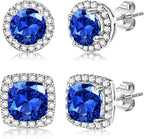 Hayoso 18K Gold Plated Halo Stud Earrings 925 Sterling Silver Cubic Zirconia Stud Earrings Round Square Diamonique Stud Earrings Set for Women Men
