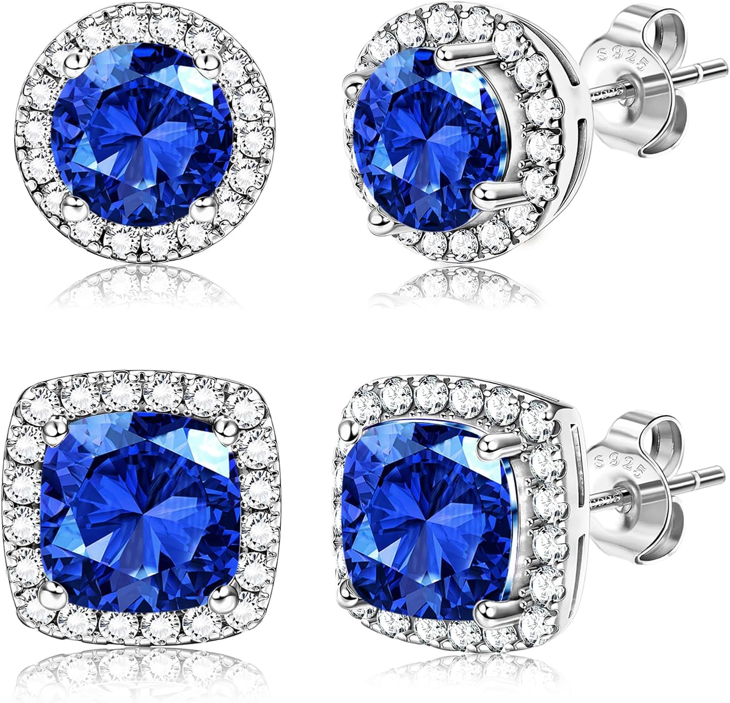 Hayoso 18K Gold Plated Halo Stud Earrings 925 Sterling Silver Cubic Zirconia Stud Earrings Round Square Diamonique Stud Earrings Set for Women Men