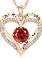 LOUISA SECRET Love Heart Birthstone Necklaces for Women, Birthday Gift for Women, Anniversary Jewelry for Wife Her, 925 Sterling Silver Pendant Necklace, Mother's Day Gift