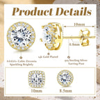 Hayoso 18K Gold Plated Halo Stud Earrings 925 Sterling Silver Cubic Zirconia Stud Earrings Round Square Diamonique Stud Earrings Set for Women Men