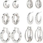 Gold Chunky Hoop Earrings Set for Women, 14K Gold Plated Twisted Huggie Hoop Earring Hypoallergenic, Thick Open Hoops Set Lightweight