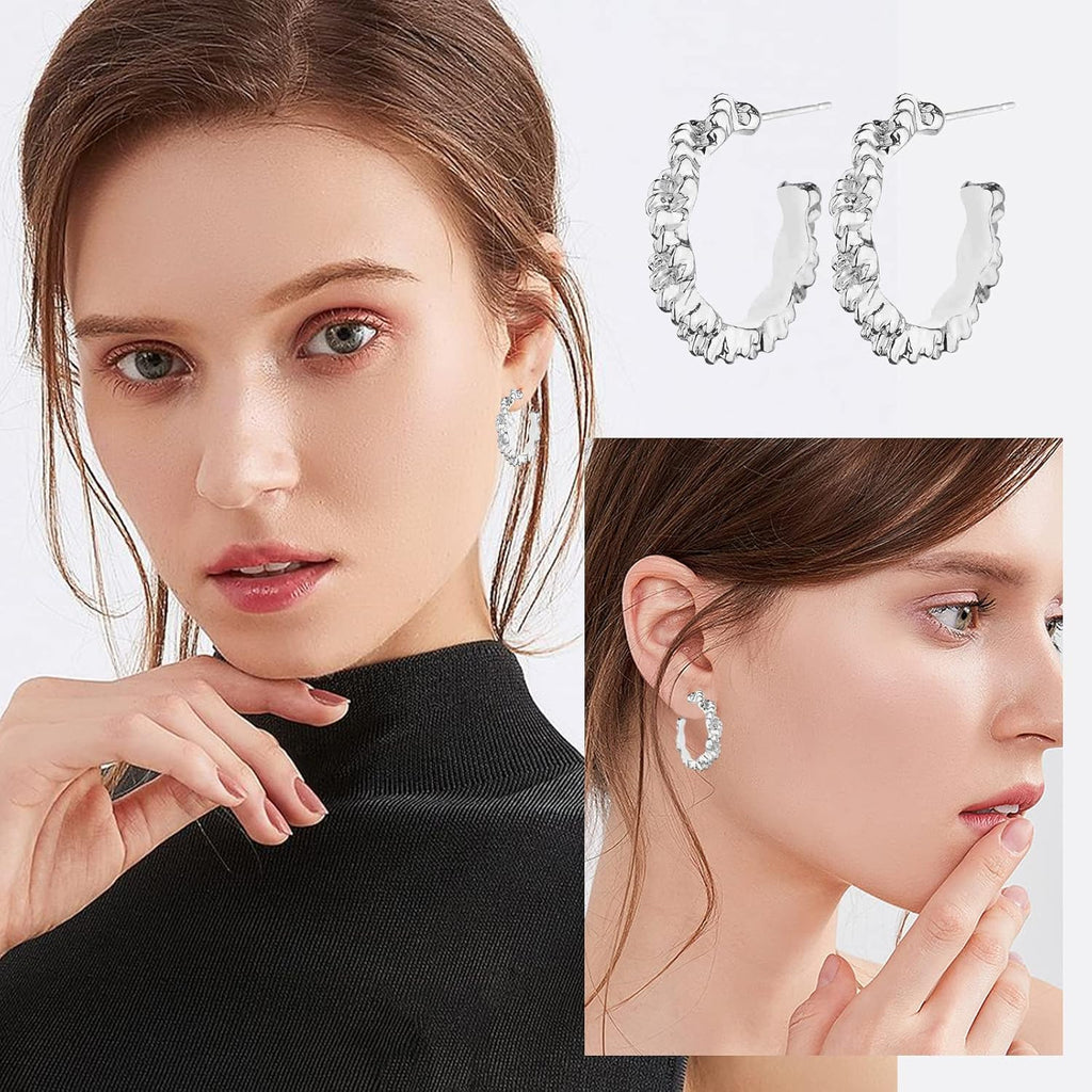 Gold Chunky Hoop Earrings Set for Women, 14K Gold Plated Twisted Huggie Hoop Earring Hypoallergenic, Thick Open Hoops Set Lightweight