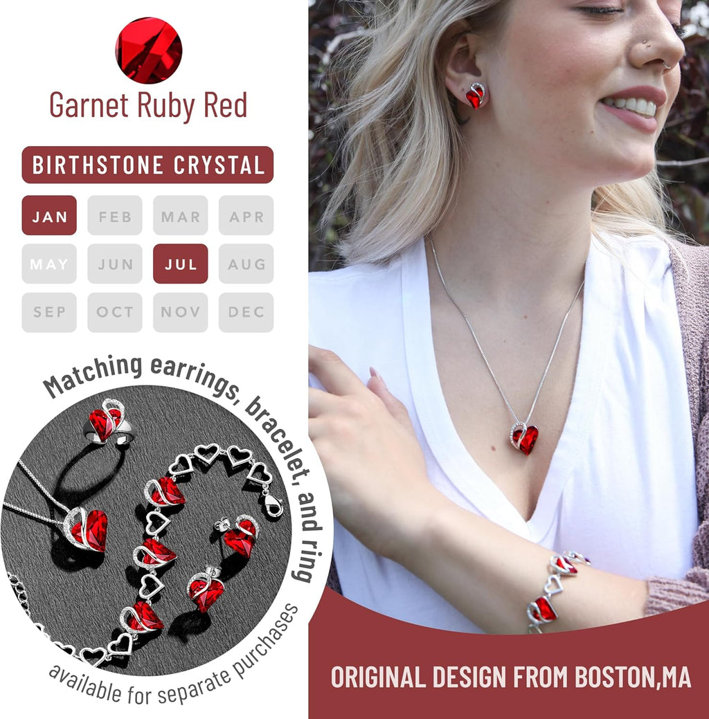 Leafael Necklaces for Women, Infinity Love Birthstone Heart Crystal Pendant, Birthday Jewelry Gifts for Her, Mom, and Wife, Silver Plated, 18 plus 2 inch Adjustable Chain