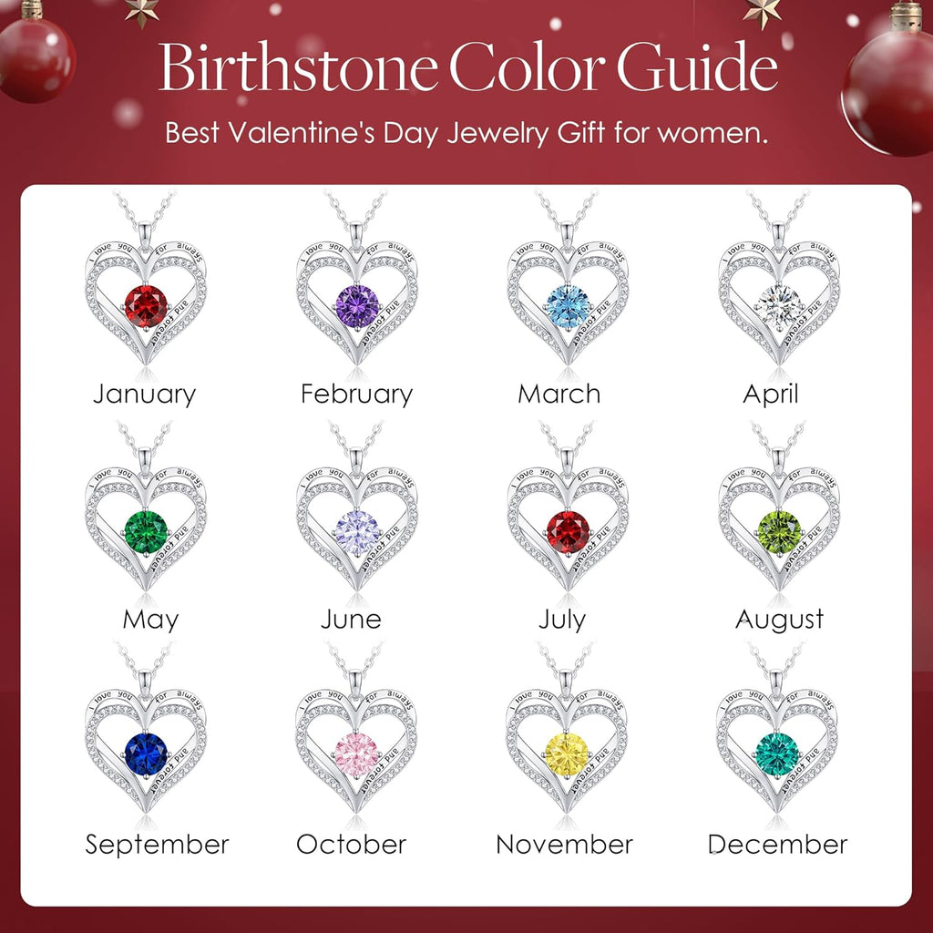 LOUISA SECRET Love Heart Birthstone Necklaces for Women, Birthday Gift for Women, Anniversary Jewelry for Wife Her, 925 Sterling Silver Pendant Necklace, Mother's Day Gift