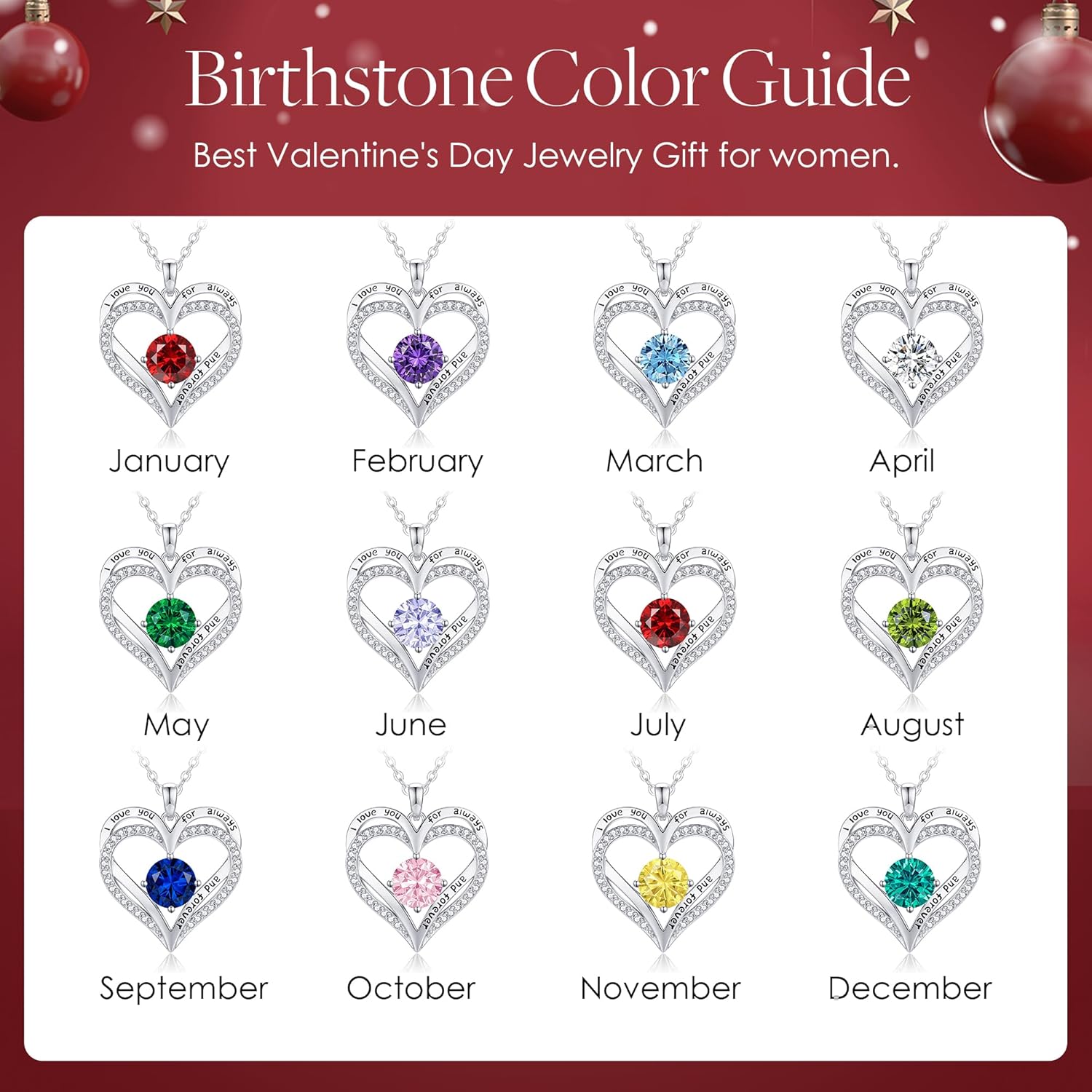 LOUISA SECRET Love Heart Birthstone Necklaces for Women, Birthday Gift for Women, Anniversary Jewelry for Wife Her, 925 Sterling Silver Pendant Necklace, Mother's Day Gift