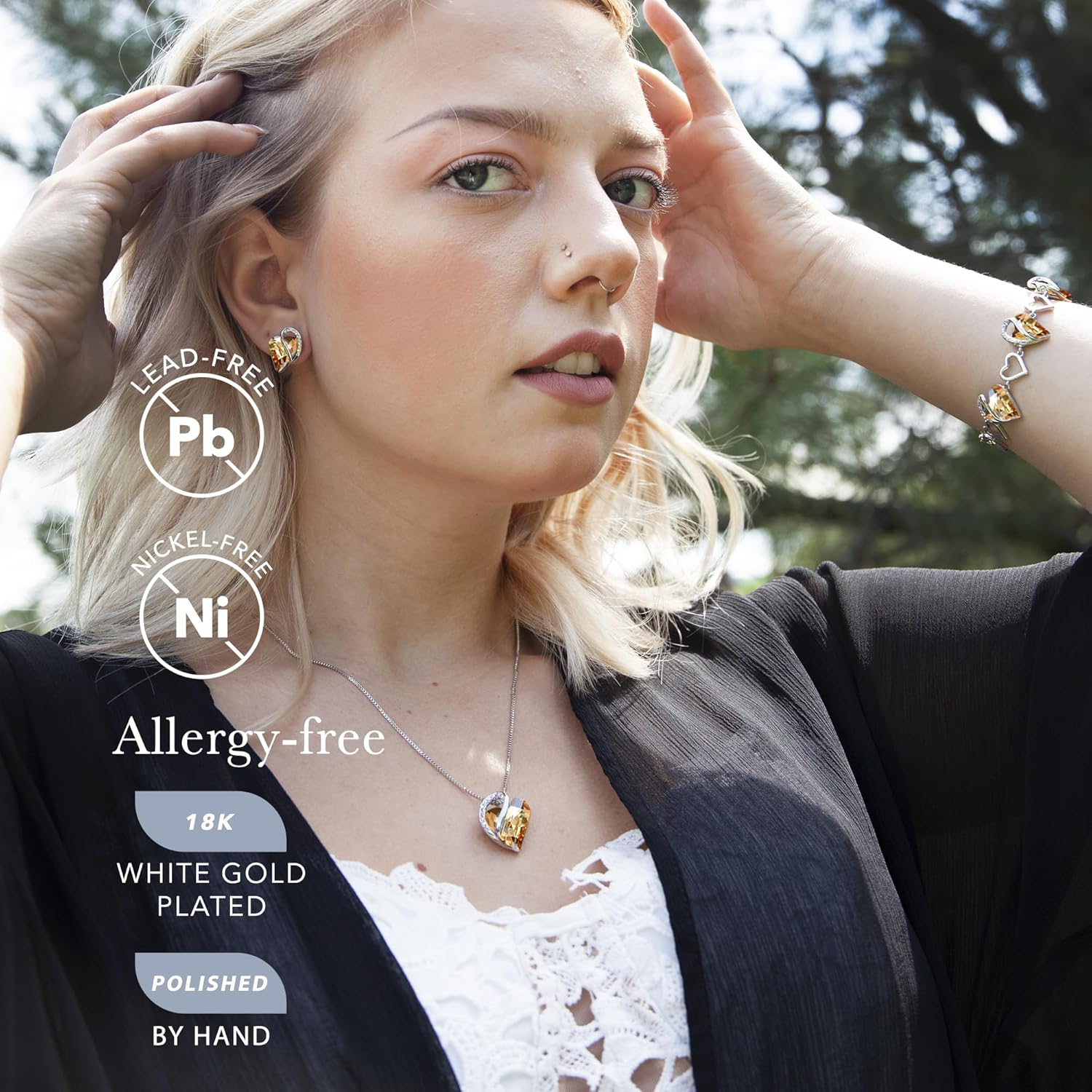 Leafael Necklaces for Women, Infinity Love Birthstone Heart Crystal Pendant, Birthday Jewelry Gifts for Her, Mom, and Wife, Silver Plated, 18 plus 2 inch Adjustable Chain