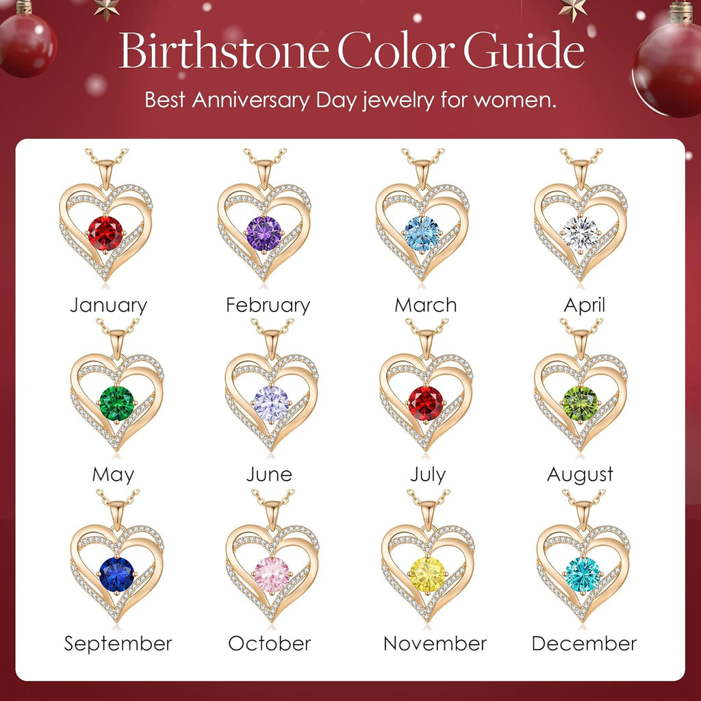 LOUISA SECRET Love Heart Birthstone Necklaces for Women, Birthday Gift for Women, Anniversary Jewelry for Wife Her, 925 Sterling Silver Pendant Necklace, Mother's Day Gift