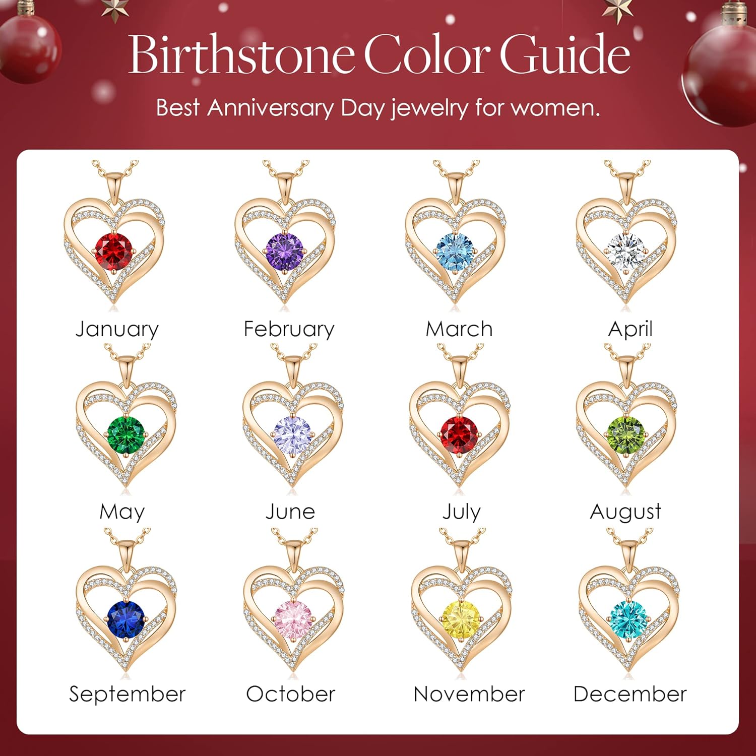 LOUISA SECRET Love Heart Birthstone Necklaces for Women, Birthday Gift for Women, Anniversary Jewelry for Wife Her, 925 Sterling Silver Pendant Necklace, Mother's Day Gift