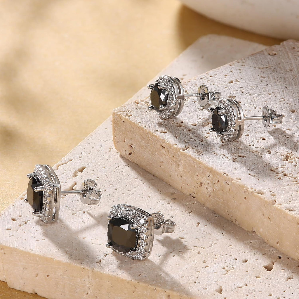 Hayoso 18K Gold Plated Halo Stud Earrings 925 Sterling Silver Cubic Zirconia Stud Earrings Round Square Diamonique Stud Earrings Set for Women Men