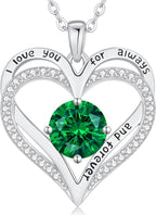 LOUISA SECRET Love Heart Birthstone Necklaces for Women, Birthday Gift for Women, Anniversary Jewelry for Wife Her, 925 Sterling Silver Pendant Necklace, Mother's Day Gift