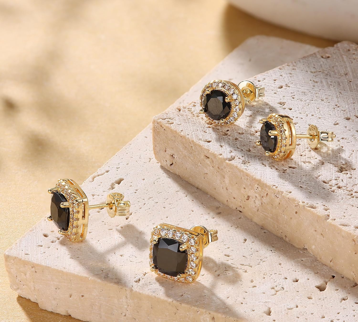 Hayoso 18K Gold Plated Halo Stud Earrings 925 Sterling Silver Cubic Zirconia Stud Earrings Round Square Diamonique Stud Earrings Set for Women Men