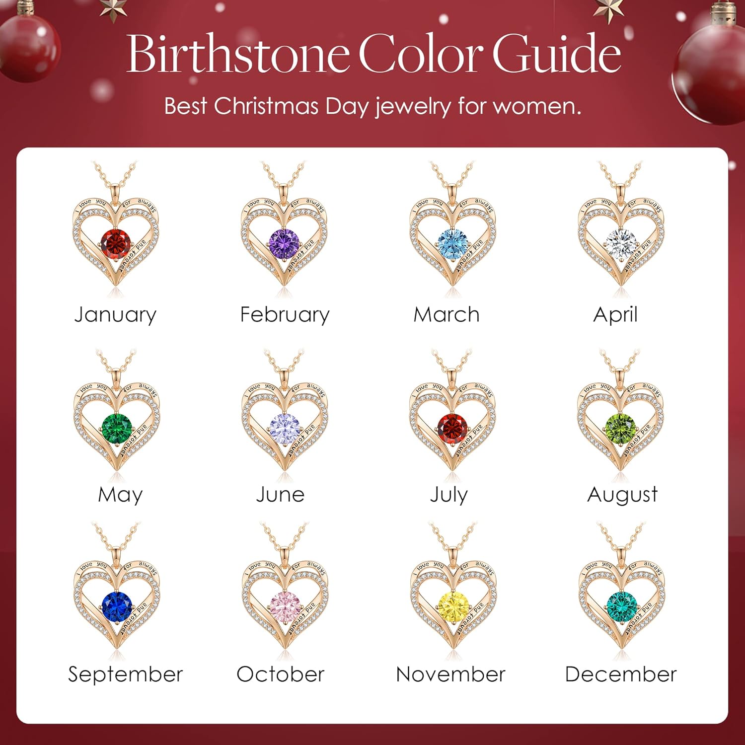 LOUISA SECRET Love Heart Birthstone Necklaces for Women, Birthday Gift for Women, Anniversary Jewelry for Wife Her, 925 Sterling Silver Pendant Necklace, Mother's Day Gift