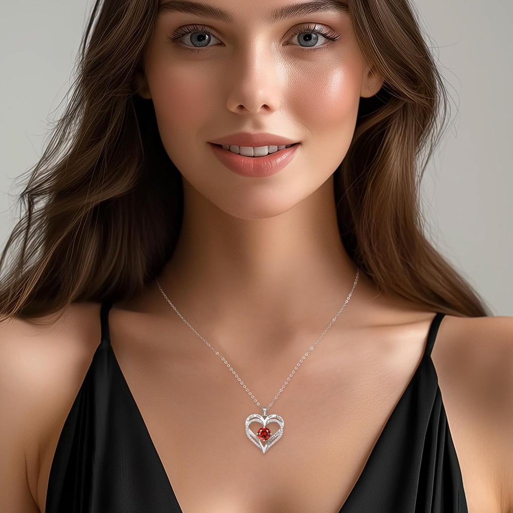 LOUISA SECRET Love Heart Birthstone Necklaces for Women, Birthday Gift for Women, Anniversary Jewelry for Wife Her, 925 Sterling Silver Pendant Necklace, Mother's Day Gift