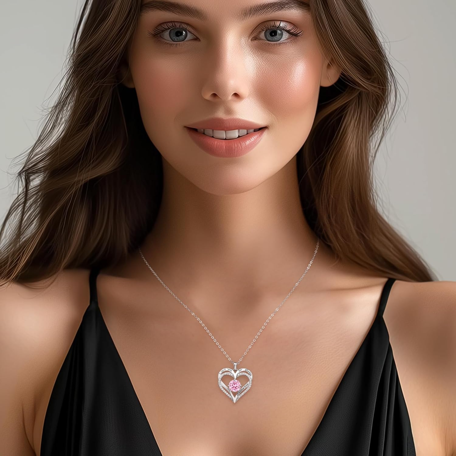 LOUISA SECRET Love Heart Birthstone Necklaces for Women, Birthday Gift for Women, Anniversary Jewelry for Wife Her, 925 Sterling Silver Pendant Necklace, Mother's Day Gift