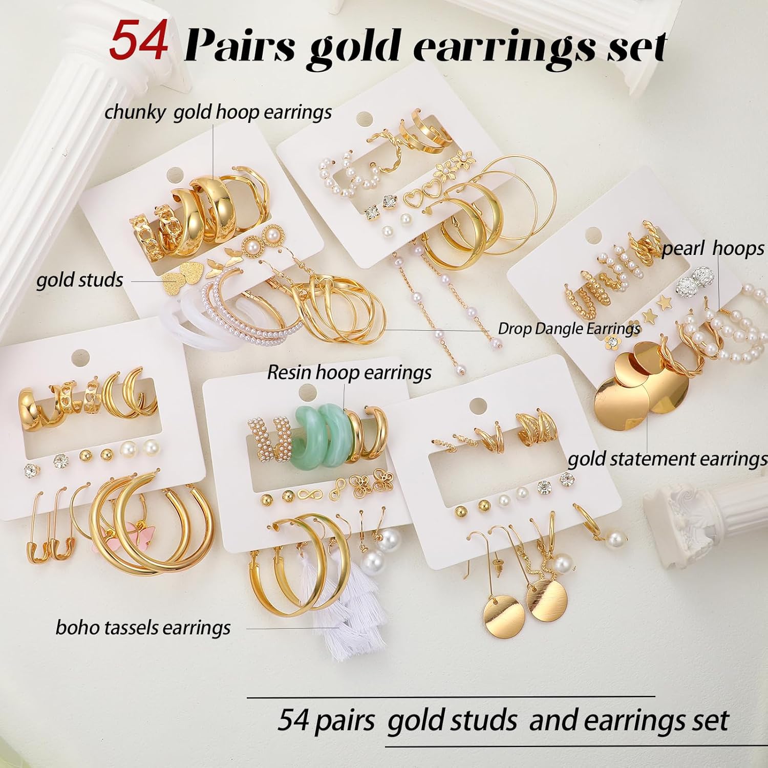 42 Pairs Gold Hoop Earrings Set for Women, Fashion Chunky Pearl Earrings Multipack Twisted Statement Earring Pack, Hypoallergenic Small Big Hoops Earrings for Birthday Party