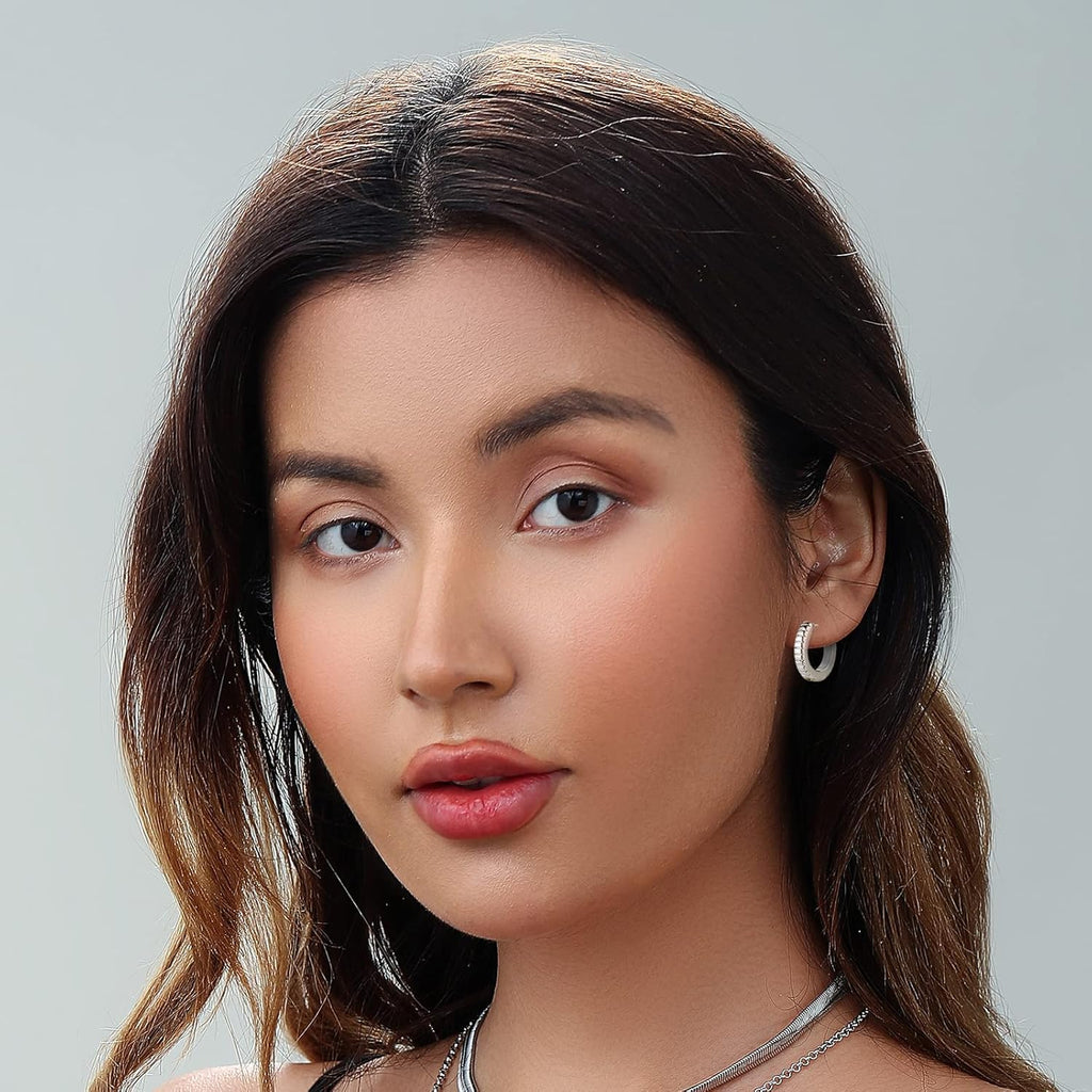 Gold Chunky Hoop Earrings Set for Women, 14K Gold Plated Twisted Huggie Hoop Earring Hypoallergenic, Thick Open Hoops Set Lightweight