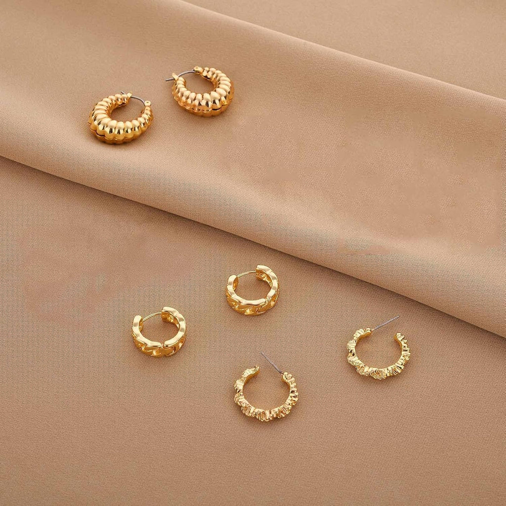 Gold Chunky Hoop Earrings Set for Women, 14K Gold Plated Twisted Huggie Hoop Earring Hypoallergenic, Thick Open Hoops Set Lightweight