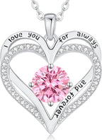 LOUISA SECRET Love Heart Birthstone Necklaces for Women, Birthday Gift for Women, Anniversary Jewelry for Wife Her, 925 Sterling Silver Pendant Necklace, Mother's Day Gift