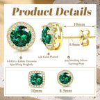 Hayoso 18K Gold Plated Halo Stud Earrings 925 Sterling Silver Cubic Zirconia Stud Earrings Round Square Diamonique Stud Earrings Set for Women Men