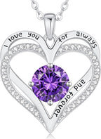 LOUISA SECRET Love Heart Birthstone Necklaces for Women, Birthday Gift for Women, Anniversary Jewelry for Wife Her, 925 Sterling Silver Pendant Necklace, Mother's Day Gift