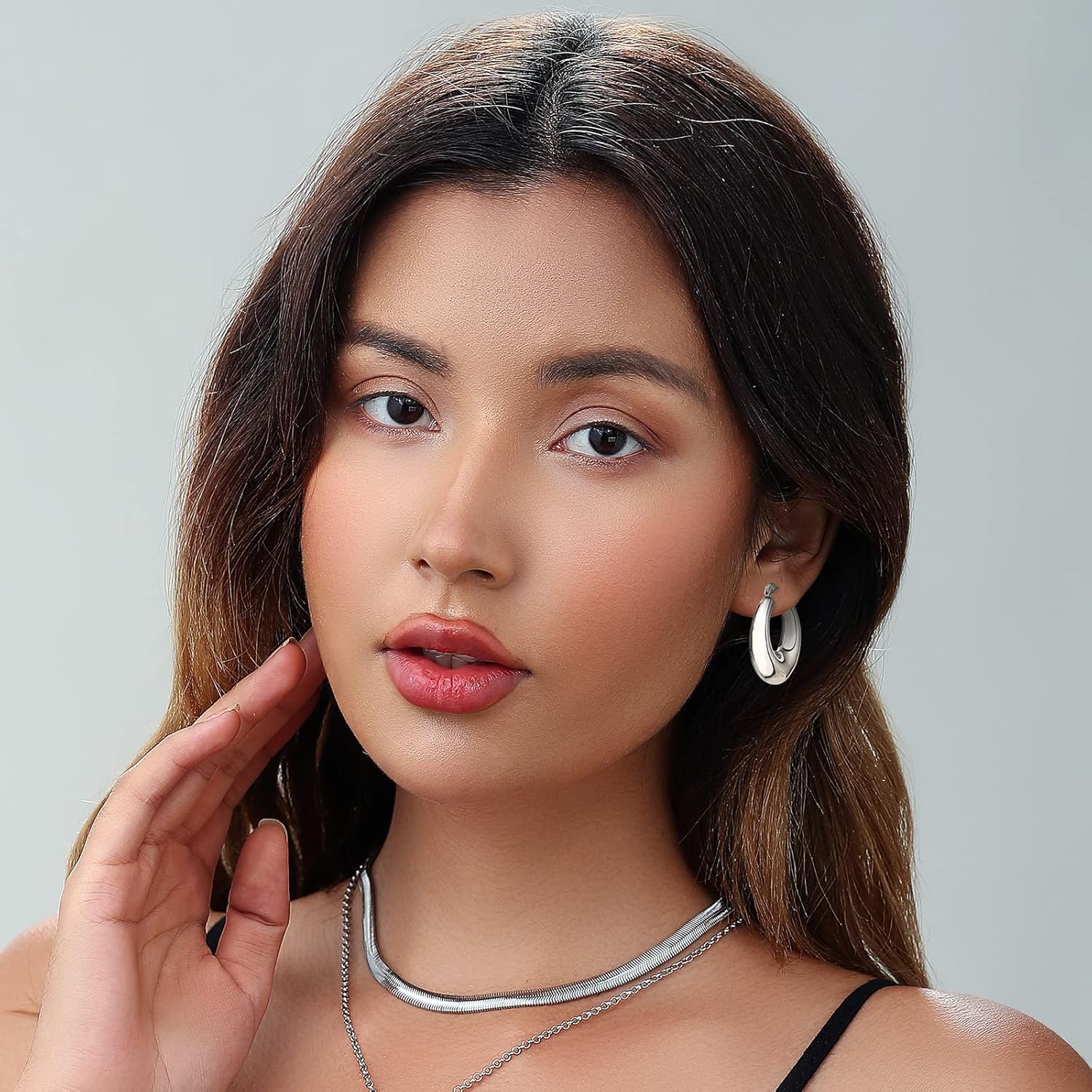 Gold Chunky Hoop Earrings Set for Women, 14K Gold Plated Twisted Huggie Hoop Earring Hypoallergenic, Thick Open Hoops Set Lightweight