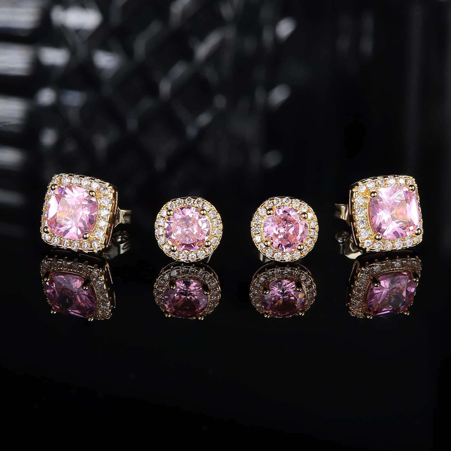 Hayoso 18K Gold Plated Halo Stud Earrings 925 Sterling Silver Cubic Zirconia Stud Earrings Round Square Diamonique Stud Earrings Set for Women Men