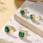 Hayoso 18K Gold Plated Halo Stud Earrings 925 Sterling Silver Cubic Zirconia Stud Earrings Round Square Diamonique Stud Earrings Set for Women Men