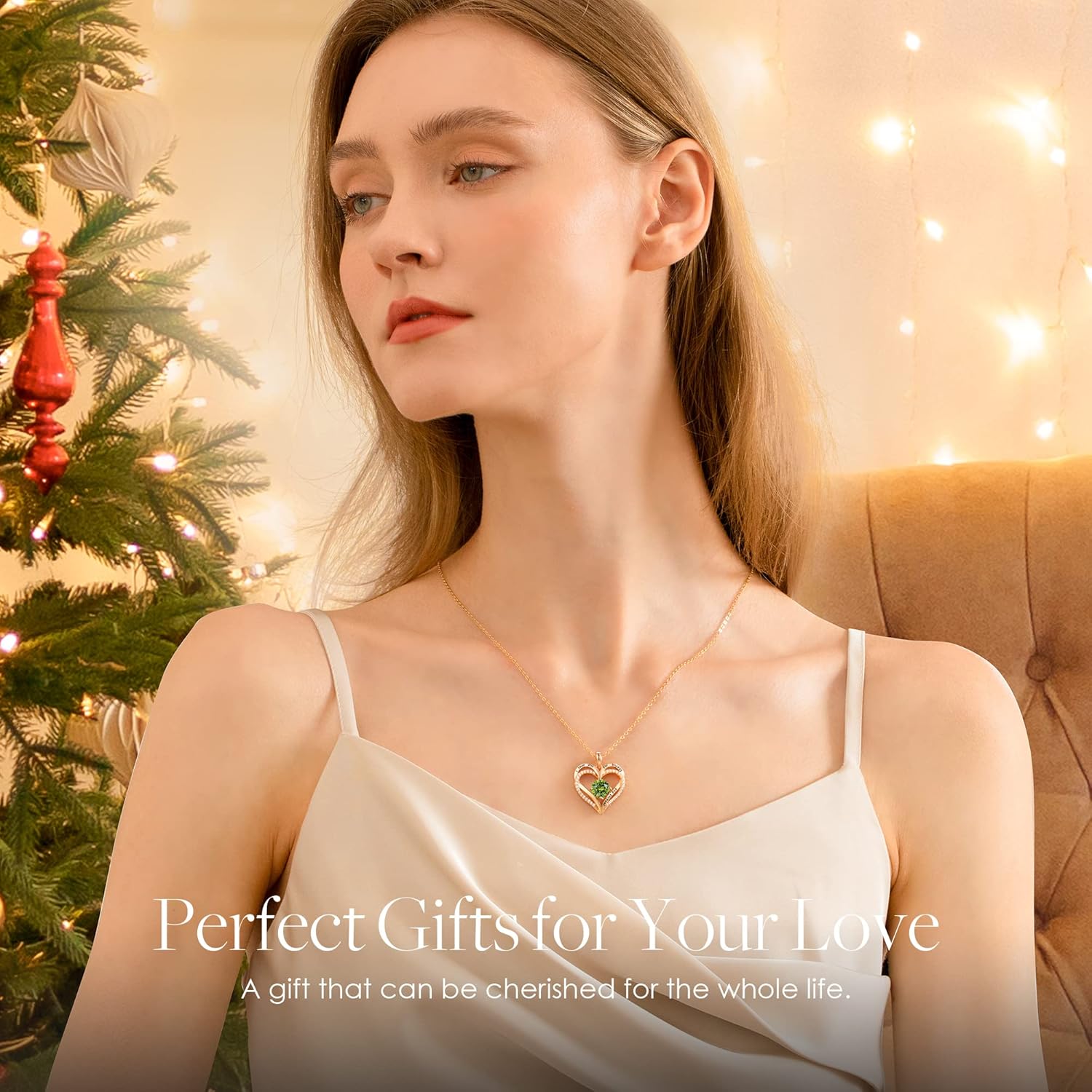 LOUISA SECRET Love Heart Birthstone Necklaces for Women, Birthday Gift for Women, Anniversary Jewelry for Wife Her, 925 Sterling Silver Pendant Necklace, Mother's Day Gift