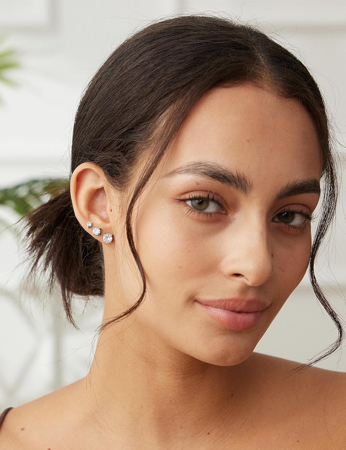 6 Pairs Stud Earrings Set, Hypoallergenic Cubic Zirconia 316L Earrings Stainless Steel CZ Earrings 3-8mm (Steel color)