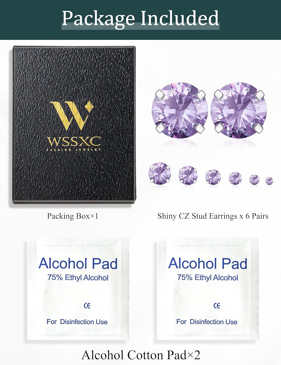 6 Pairs Stud Earrings Set, Hypoallergenic Cubic Zirconia 316L Earrings Stainless Steel CZ Earrings 3-8mm (Steel color)