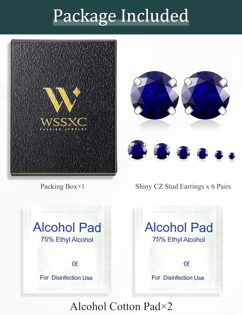 6 Pairs Stud Earrings Set, Hypoallergenic Cubic Zirconia 316L Earrings Stainless Steel CZ Earrings 3-8mm (Steel color)