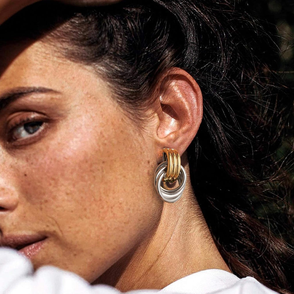 Trendy Gold Plated Knot Earrings for Women Chunky Statement Drop Dangle Earrings Lightweight Hypoallergenic Fashion Accessories Gold Jewelry Gifts for Womens