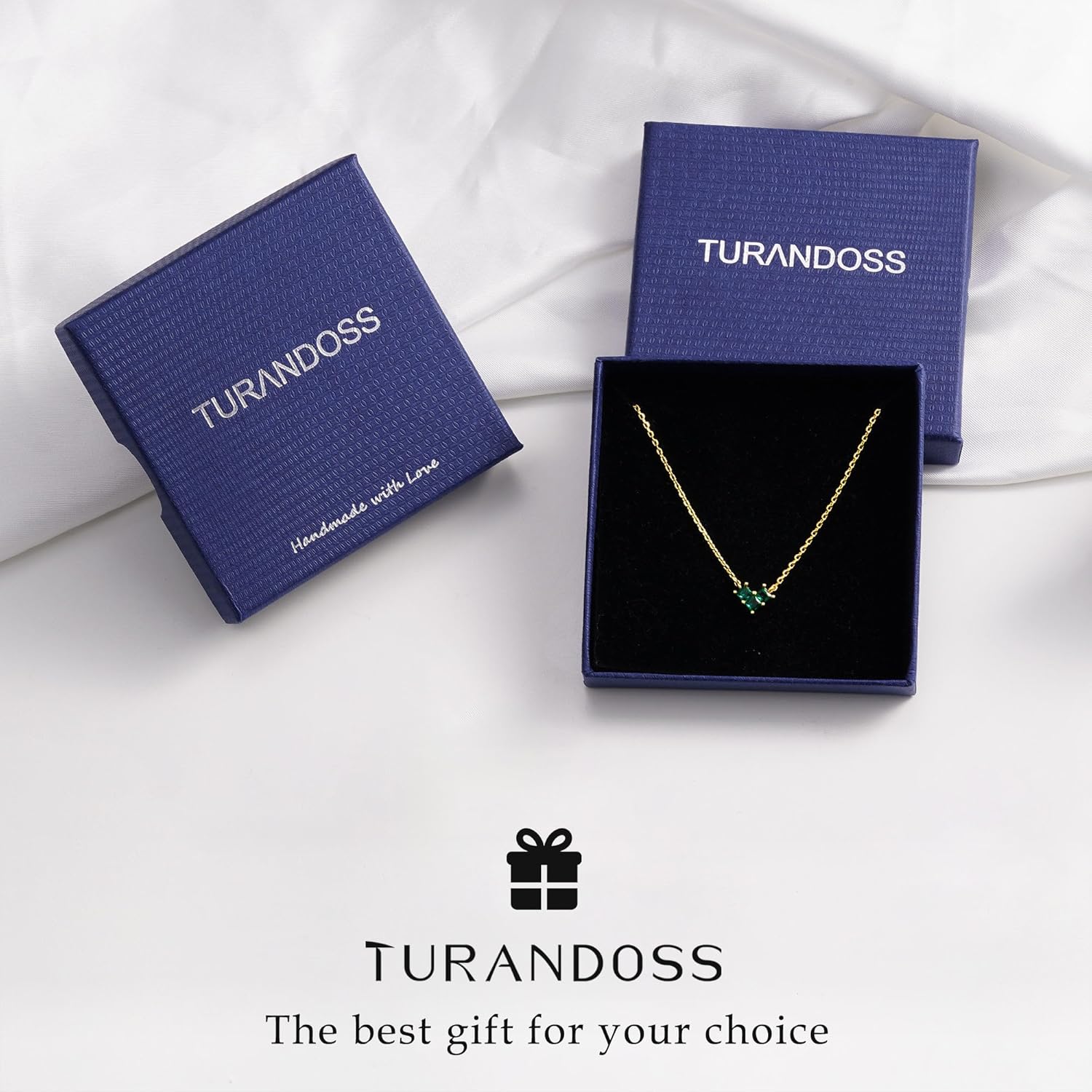 Turandoss Birthstone Necklaces for Women - Created 14K Gold Plated Blue Green Emerald Pendent Necklaces for Women Teen Girls 12 Month Dainty Heart Birthstone Jewelry Birthday Gifts