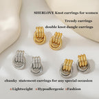 Trendy Gold Plated Knot Earrings for Women Chunky Statement Drop Dangle Earrings Lightweight Hypoallergenic Fashion Accessories Gold Jewelry Gifts for Womens