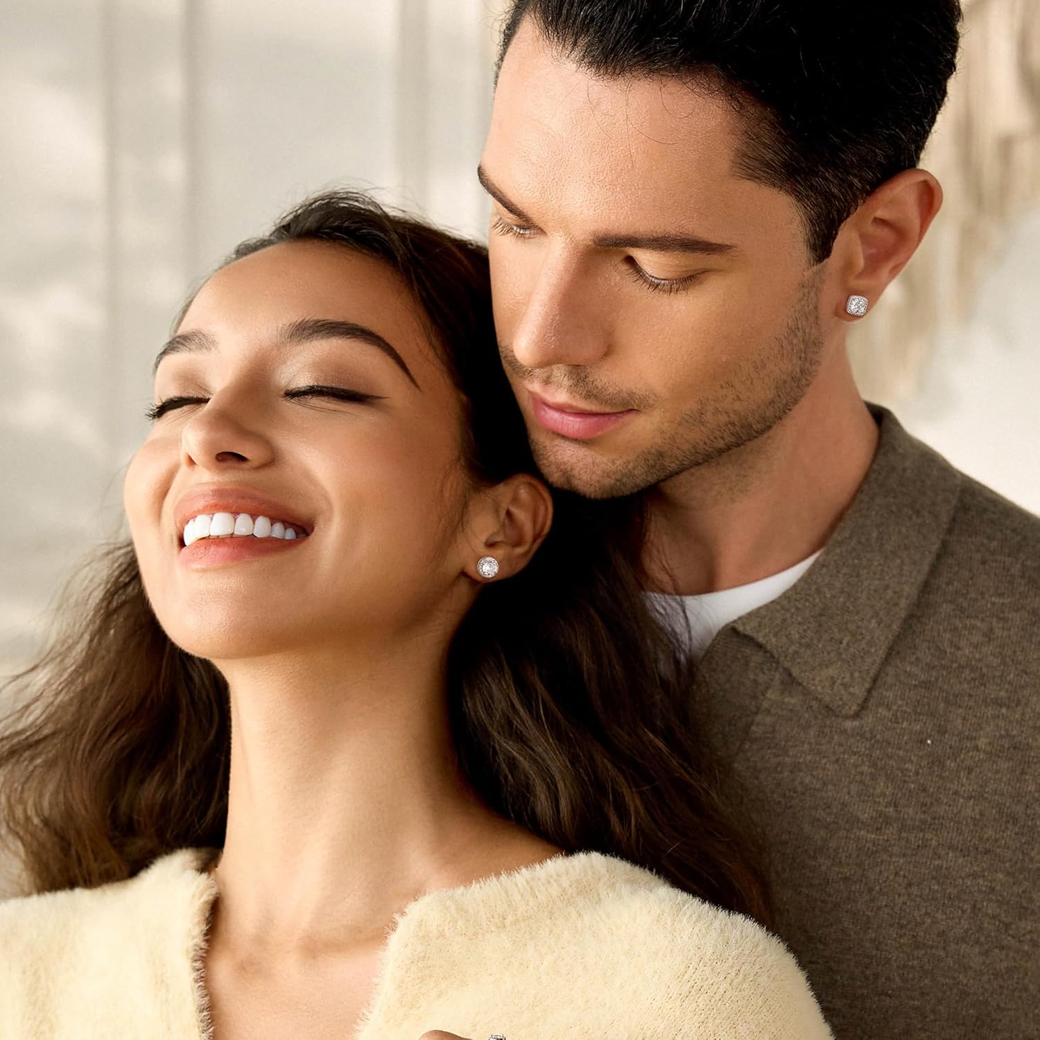 Hayoso 18K Gold Plated Halo Stud Earrings 925 Sterling Silver Cubic Zirconia Stud Earrings Round Square Diamonique Stud Earrings Set for Women Men