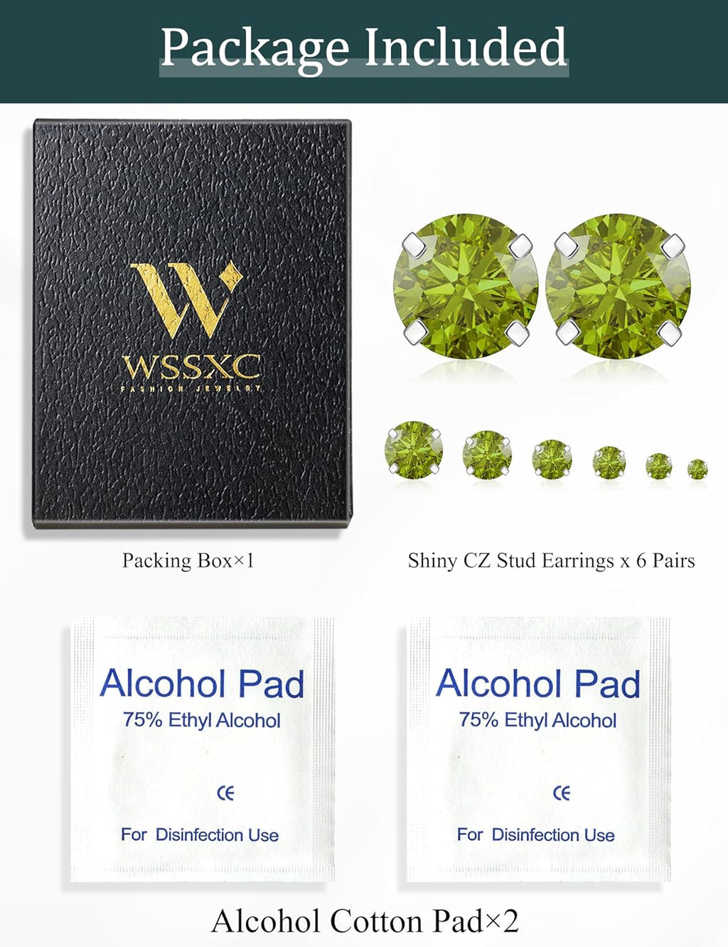 6 Pairs Stud Earrings Set, Hypoallergenic Cubic Zirconia 316L Earrings Stainless Steel CZ Earrings 3-8mm (Steel color)