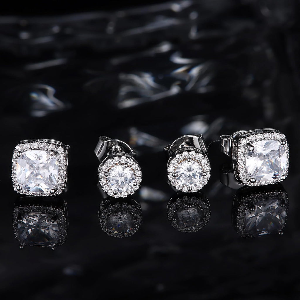 Hayoso 18K Gold Plated Halo Stud Earrings 925 Sterling Silver Cubic Zirconia Stud Earrings Round Square Diamonique Stud Earrings Set for Women Men