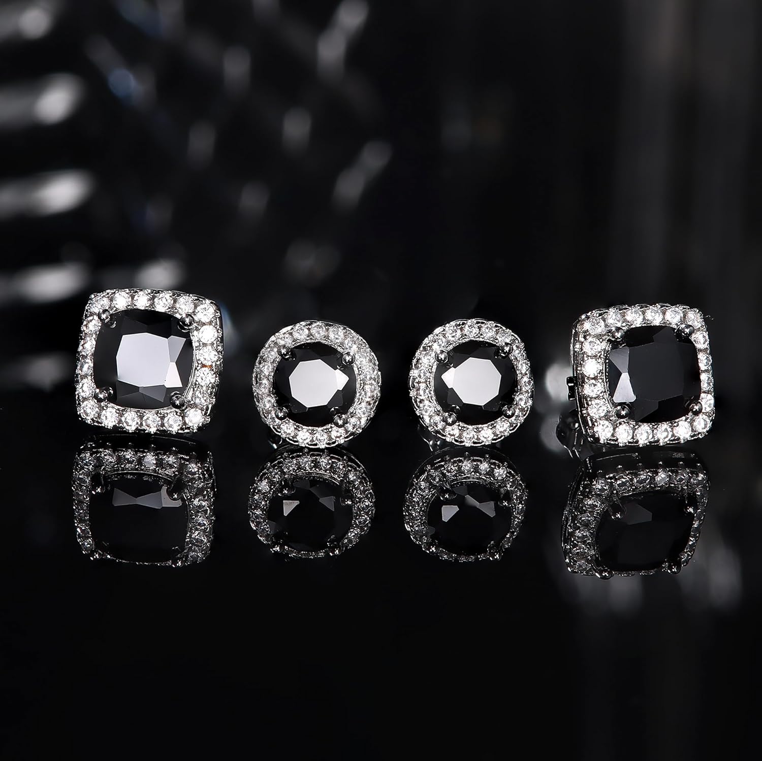 Hayoso 18K Gold Plated Halo Stud Earrings 925 Sterling Silver Cubic Zirconia Stud Earrings Round Square Diamonique Stud Earrings Set for Women Men