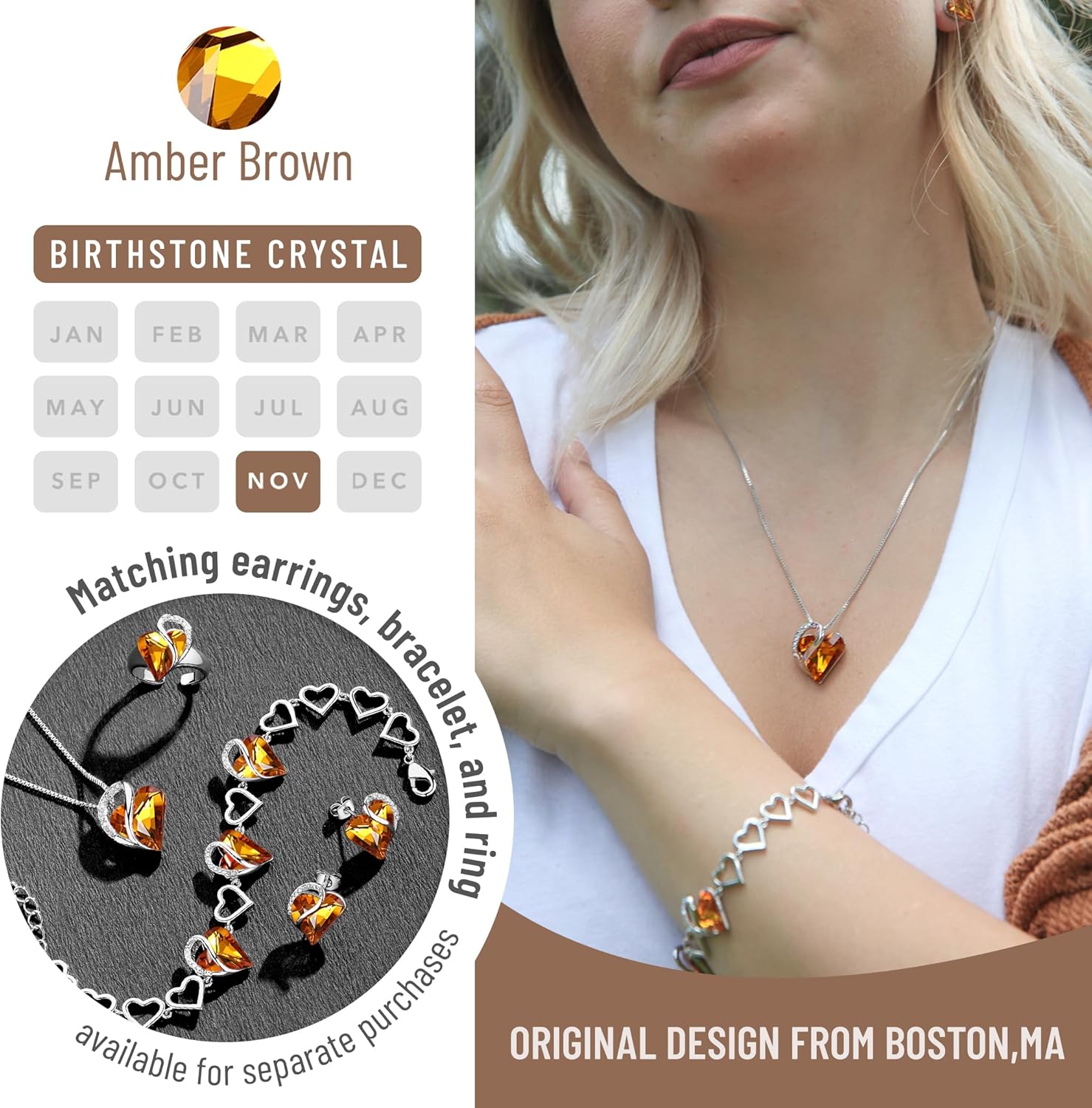 Leafael Necklaces for Women, Infinity Love Birthstone Heart Crystal Pendant, Birthday Jewelry Gifts for Her, Mom, and Wife, Silver Plated, 18 plus 2 inch Adjustable Chain