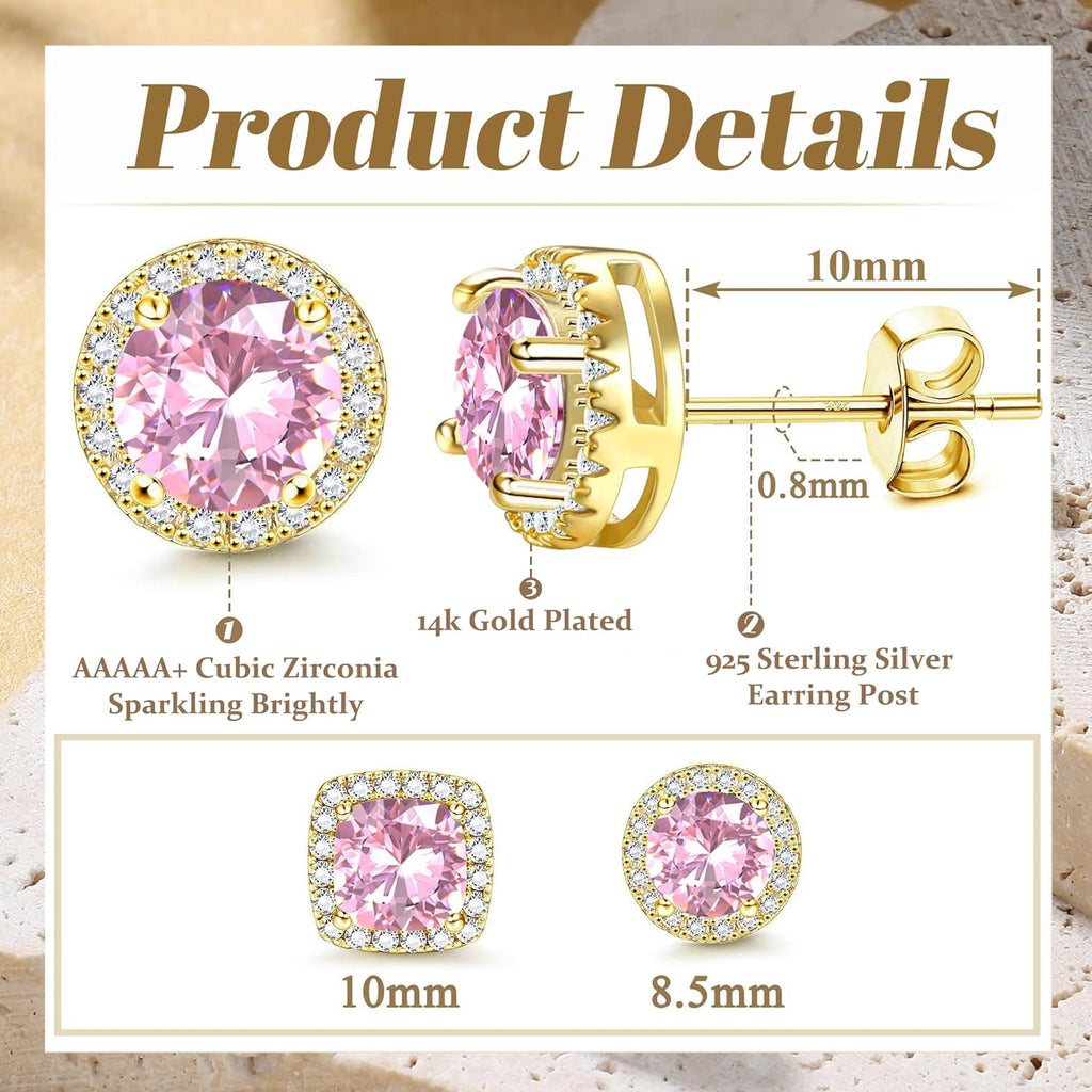 Hayoso 18K Gold Plated Halo Stud Earrings 925 Sterling Silver Cubic Zirconia Stud Earrings Round Square Diamonique Stud Earrings Set for Women Men