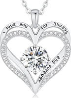 LOUISA SECRET Love Heart Birthstone Necklaces for Women, Birthday Gift for Women, Anniversary Jewelry for Wife Her, 925 Sterling Silver Pendant Necklace, Mother's Day Gift