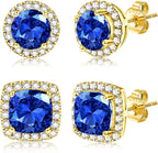 Hayoso 18K Gold Plated Halo Stud Earrings 925 Sterling Silver Cubic Zirconia Stud Earrings Round Square Diamonique Stud Earrings Set for Women Men