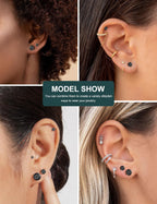 6 Pairs Stud Earrings Set, Hypoallergenic Cubic Zirconia 316L Earrings Stainless Steel CZ Earrings 3-8mm (Steel color)