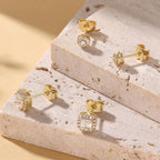 Hayoso 18K Gold Plated Halo Stud Earrings 925 Sterling Silver Cubic Zirconia Stud Earrings Round Square Diamonique Stud Earrings Set for Women Men