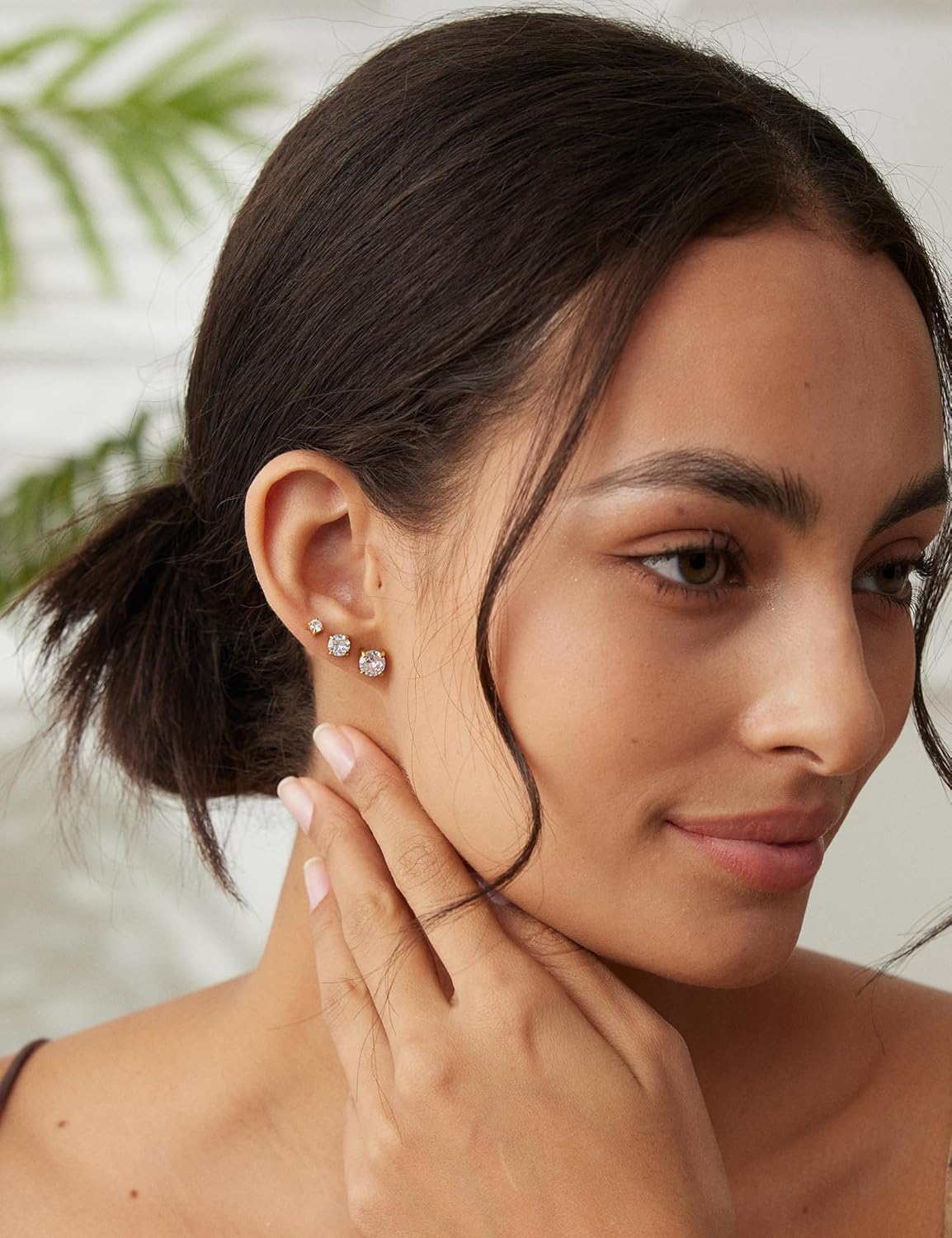 6 Pairs Stud Earrings Set, Hypoallergenic Cubic Zirconia 316L Earrings Stainless Steel CZ Earrings 3-8mm (Steel color)