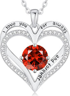 LOUISA SECRET Love Heart Birthstone Necklaces for Women, Birthday Gift for Women, Anniversary Jewelry for Wife Her, 925 Sterling Silver Pendant Necklace, Mother's Day Gift