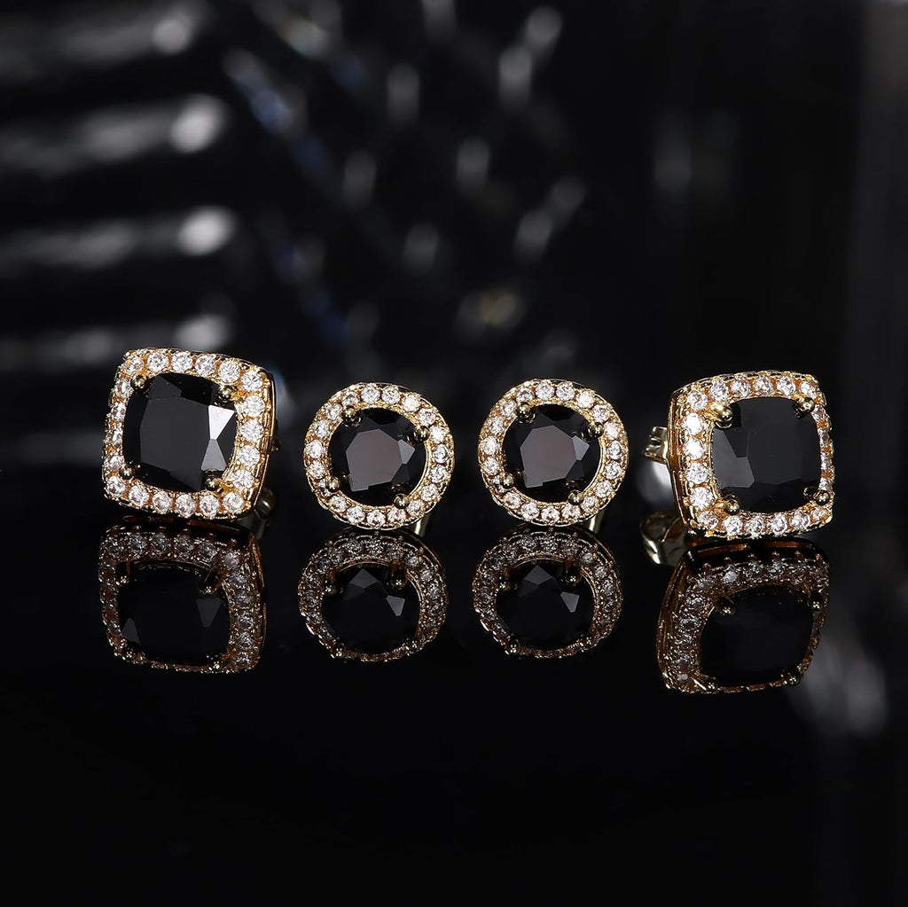 Hayoso 18K Gold Plated Halo Stud Earrings 925 Sterling Silver Cubic Zirconia Stud Earrings Round Square Diamonique Stud Earrings Set for Women Men